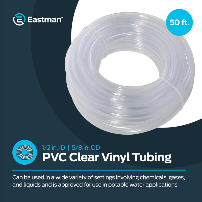 Eastman 1/2 Inch ID (5/8 Inch OD) PVC Clear Vinyl Tubing, 50 Foot Length, 98623 - Image 2